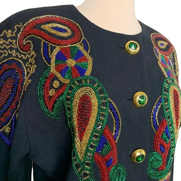 Vintage Lillie Rubin Exclusive Black Heavily Beaded Wool Bead Embellished Jacket - Picture 4 of 14